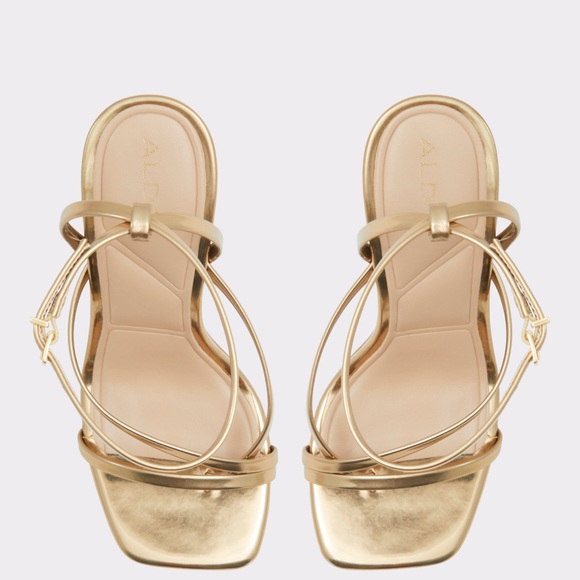 Aldo Gold Heeled Sandals with Block Heel
